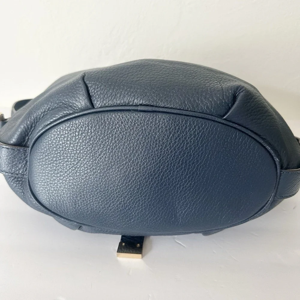 Michael Kors Fulton Large Hobo Shoulder Bag Navy Blue Pebbled Leather Gold MK